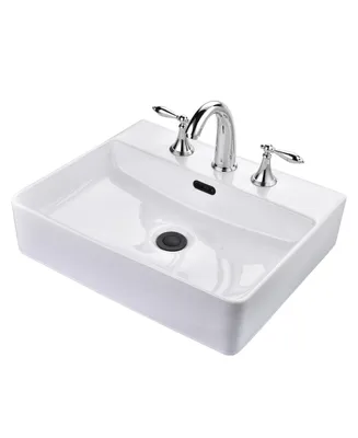 Aquaterior Rectangle Ceramic Sink Bathroom Countertop Basin with Faucet Drain