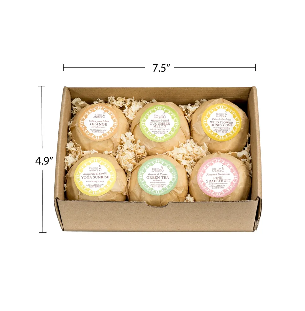 Freida and Joe 6pcs Mind Body Balance Fragrance Bath Bomb Gift Collection in a Box Luxury Body Care Mothers Day Gifts for Mom - Assorted Pre
