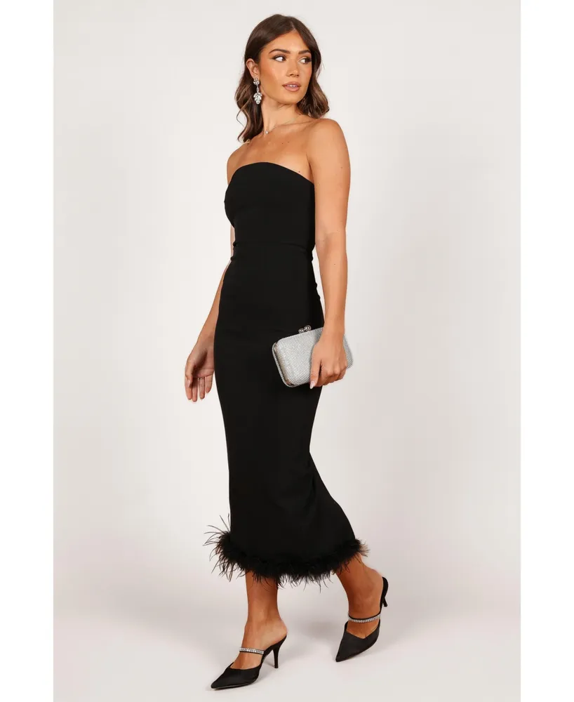 Women's Clara Feather Trim Midi Dress - Black