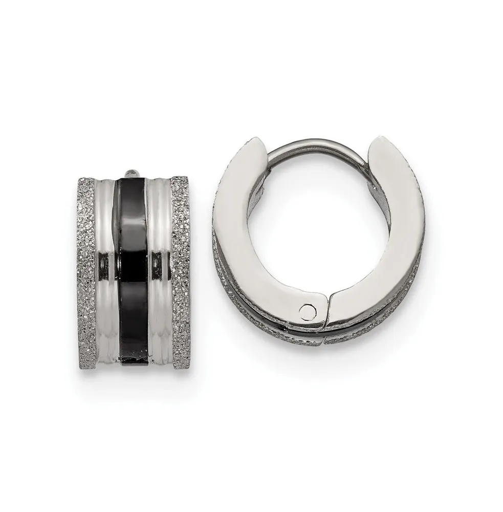 Chisel Stainless Steel Polished Black Plated Laser cut Hoop Earrings