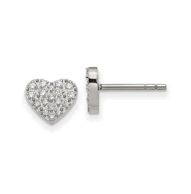 Chisel Stainless Steel Polished with Cz Heart Earrings