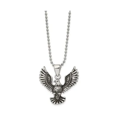 Chisel Antiqued Screaming Eagle Pendant Ball Chain Necklace