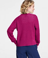 On 34th Women's Cable-Knit-Mesh Crewneck Long-Sleeve Sweater, Created for Macy's