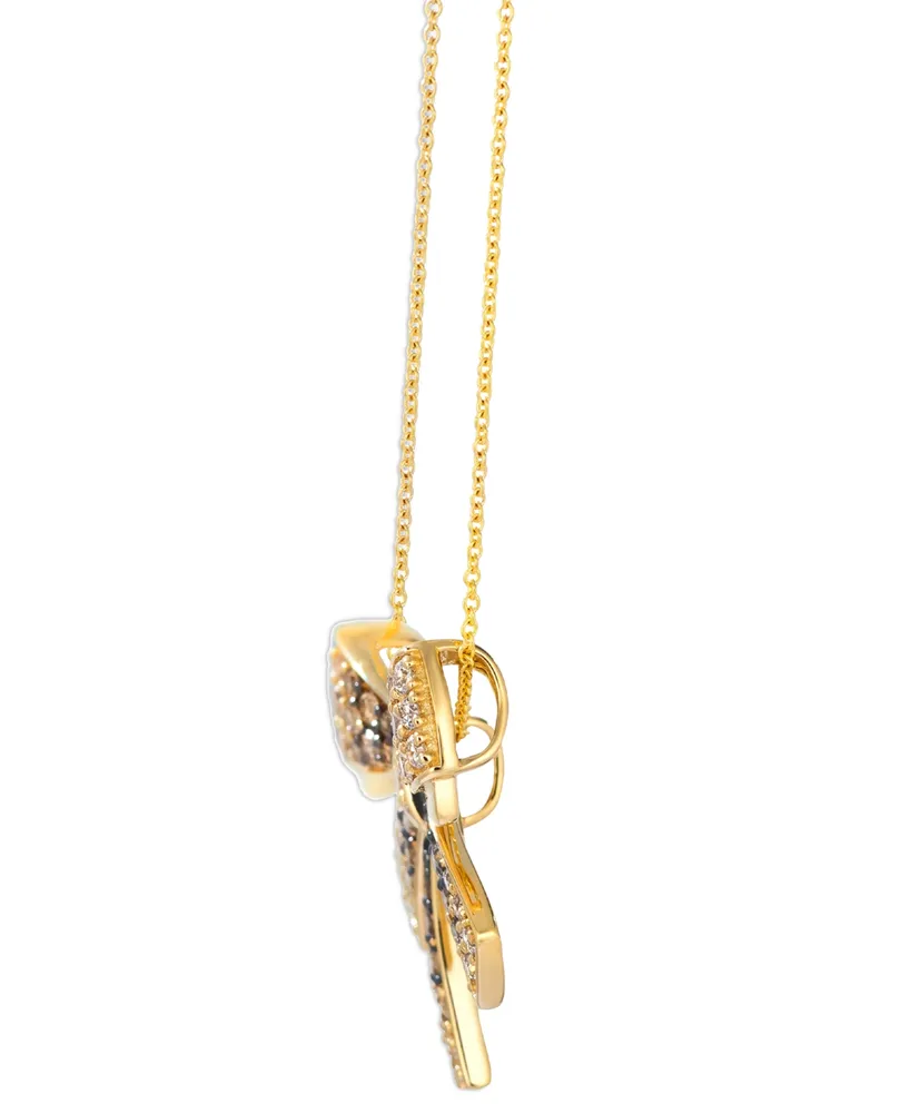 Le Vian Ombre Chocolate Ombre Diamond & Vanilla Diamond Bow Adjustable 20" Pendant Necklace (1-3/8 ct. t.w.) in 14k Gold