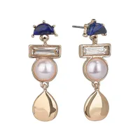 Laundry by Shelli Segal Gold Tone Linear Earrings with Stones and Pearls