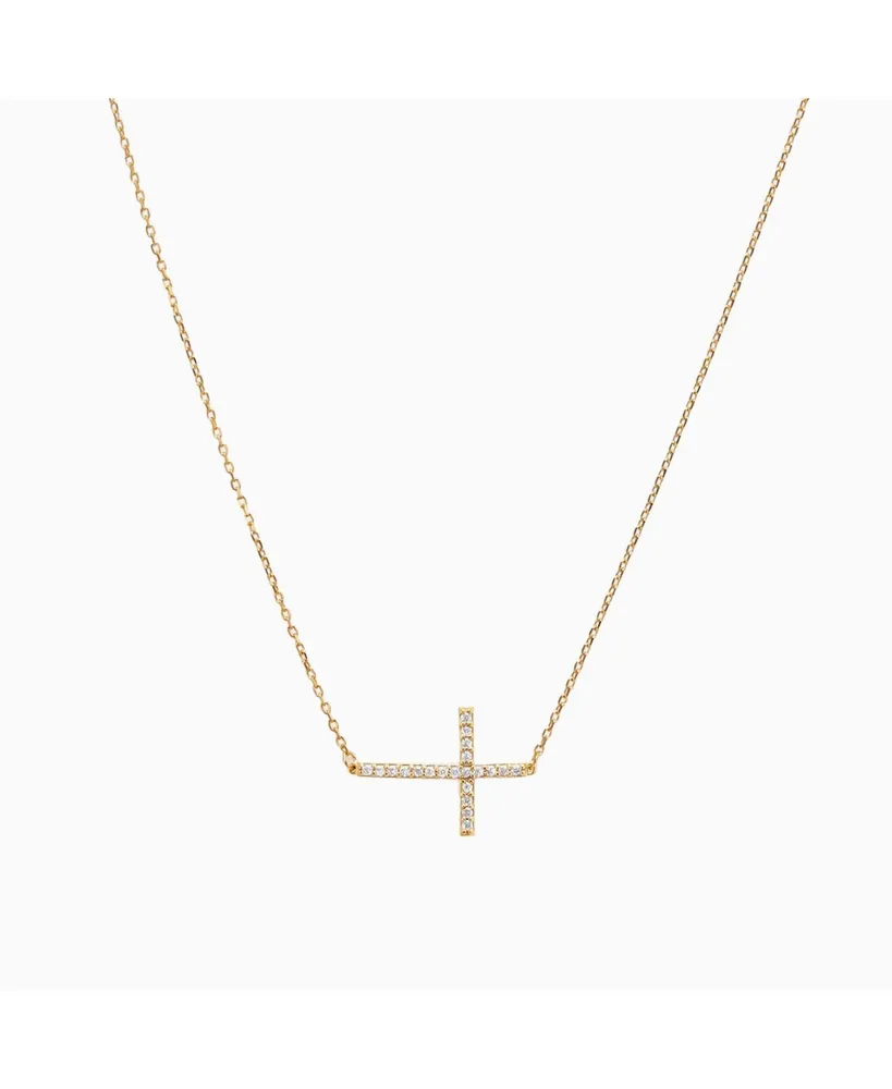 Sterling Silver 18k Gold Plated Horizontal Cross Necklace