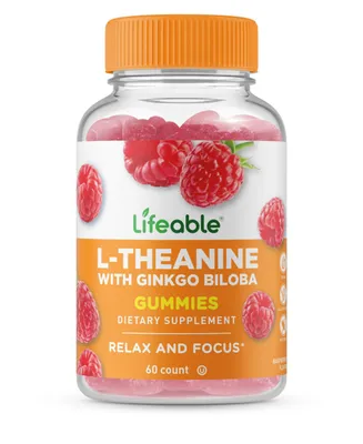 Lifeable L Theanine with Ginkgo Biloba Gummies - Relax And Focus - Great Tasting Natural Flavor, Dietary Supplement Vitamins - 60 Gummies