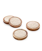 Godinger Acacia Wood Coasters with Floral Designs in Porcelain on Coasters, Set of 4