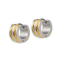 Chisel Stainless Steel Textured Yellow plated Hinged Hoop Earrings