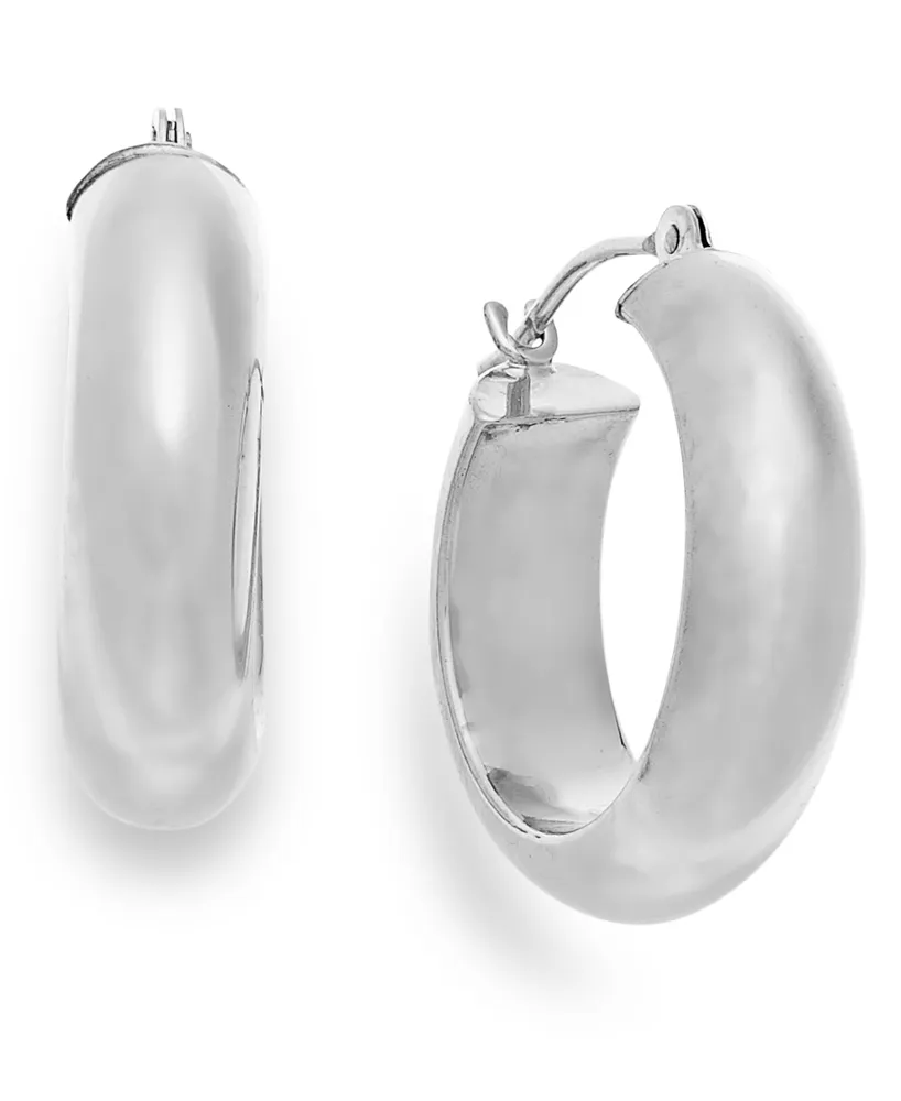 Wide Hoop Earrings in 10k White Gold