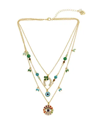 Betsey Johnson Faux Stone Lucky Charm Layered Necklace