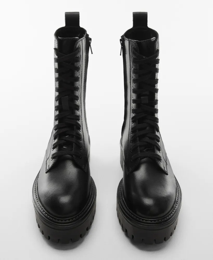 Mango Women's Lace-Up Leather Boots