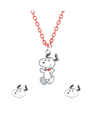 Peanuts Snoopy Fashion Necklace and Earring Set, 16 + 3'' Chain
