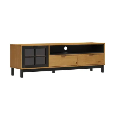 Tv Stand with Glass Door Flam 62.2"x15.7"x19.7" Solid Wood Pine