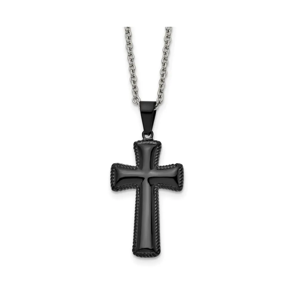 Chisel Black Ip-plated Medium Pillow Cross Pendant Cable Chain