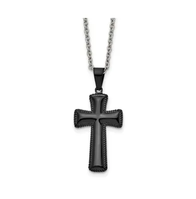 Chisel Black Ip-plated Medium Pillow Cross Pendant Cable Chain