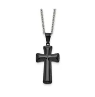 Chisel Black Ip-plated Medium Pillow Cross Pendant Cable Chain