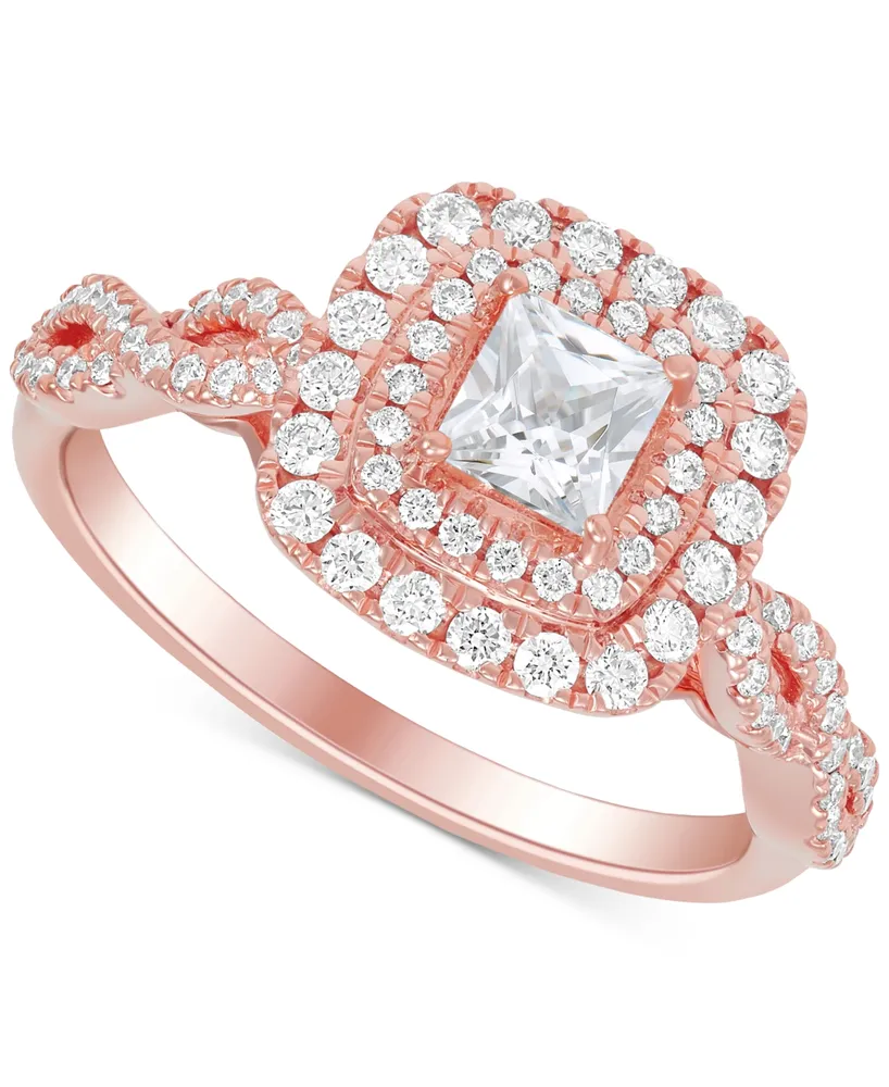 Diamond Princess Double Halo Engagement Ring (1 ct. t.w.) in 14k Rose Gold