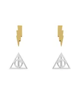 Harry Potter Gold and Silver Flash Plated Stud Earring Sets - Lighting Bolt and Deathly Hallows - 2 Pairs