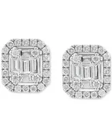 Effy Certified Diamond Baguette & Round Halo Emerald Shaped Cluster Stud Earrings (3/8 ct. t.w.) in 14k White Gold