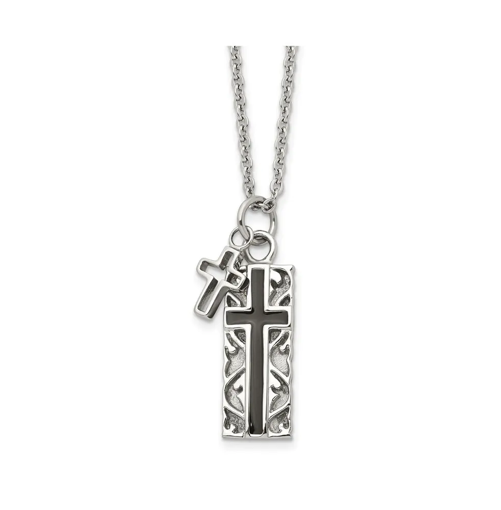 Chisel Black Ip-plated 2 Piece Cross Pendant Cable Chain Necklace