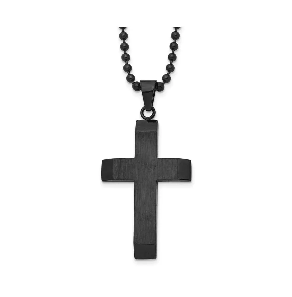 Chisel Brushed Ip-plated Cross Pendant Ball Chain Necklace