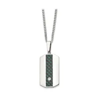 Chisel Black and Green Carbon Fiber Inlay and Cz Dog Tag Curb Chain Necklace