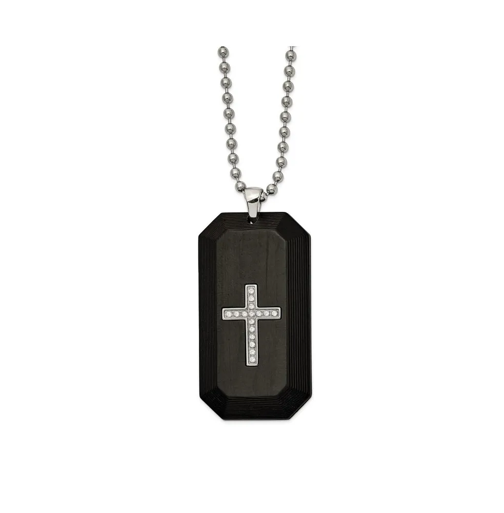 Dog Tag Cross on Stainless Steel Ball Chain Necklace