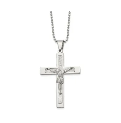 Chisel Polished Laser Cut Crucifix Pendant on a Ball Chain Necklace