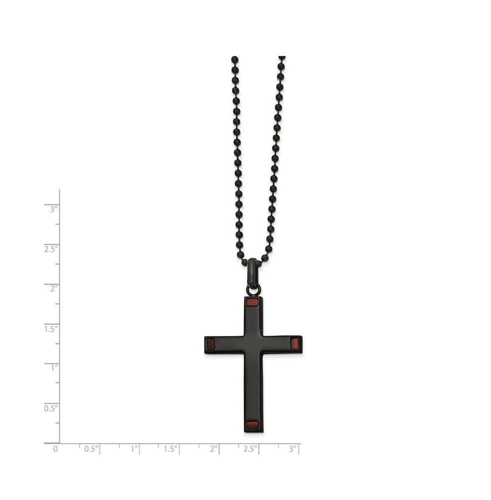 Chisel Black Ip-plated Tiger's Eye Cross Pendant Ball Chain Necklace