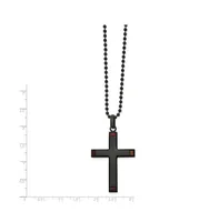 Chisel Black Ip-plated Tiger's Eye Cross Pendant Ball Chain Necklace