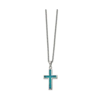 Chisel Imitation Opal Small Cross Pendant Rolo Chain Necklace