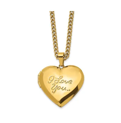 Chisel Yellow Ip-plated I Love You Heart Locket Curb Chain Necklace