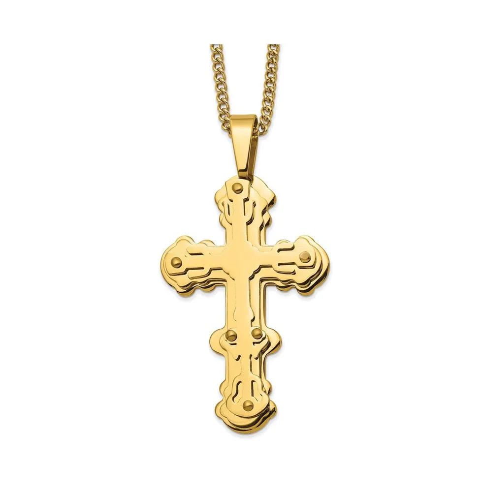 Chisel Yellow Ip-plated Cross Pendant Curb Chain Necklace