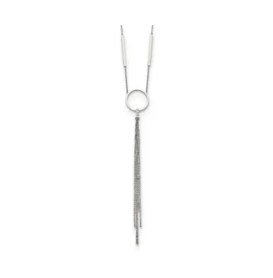 Chisel Polished Circle with Tassel on a 23.5 inch Cable Chain Necklace