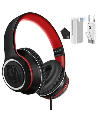X8 Over-Ear Wired Headphones with Microphone Lightweight Foldable & Portable Headphones Black/Red