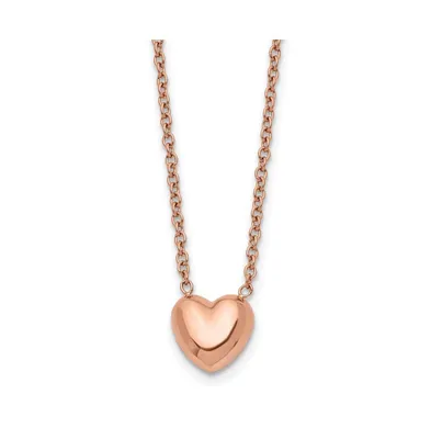 Chisel Polished Rose Ip-plated Heart 17.5 inch Cable Chain Necklace