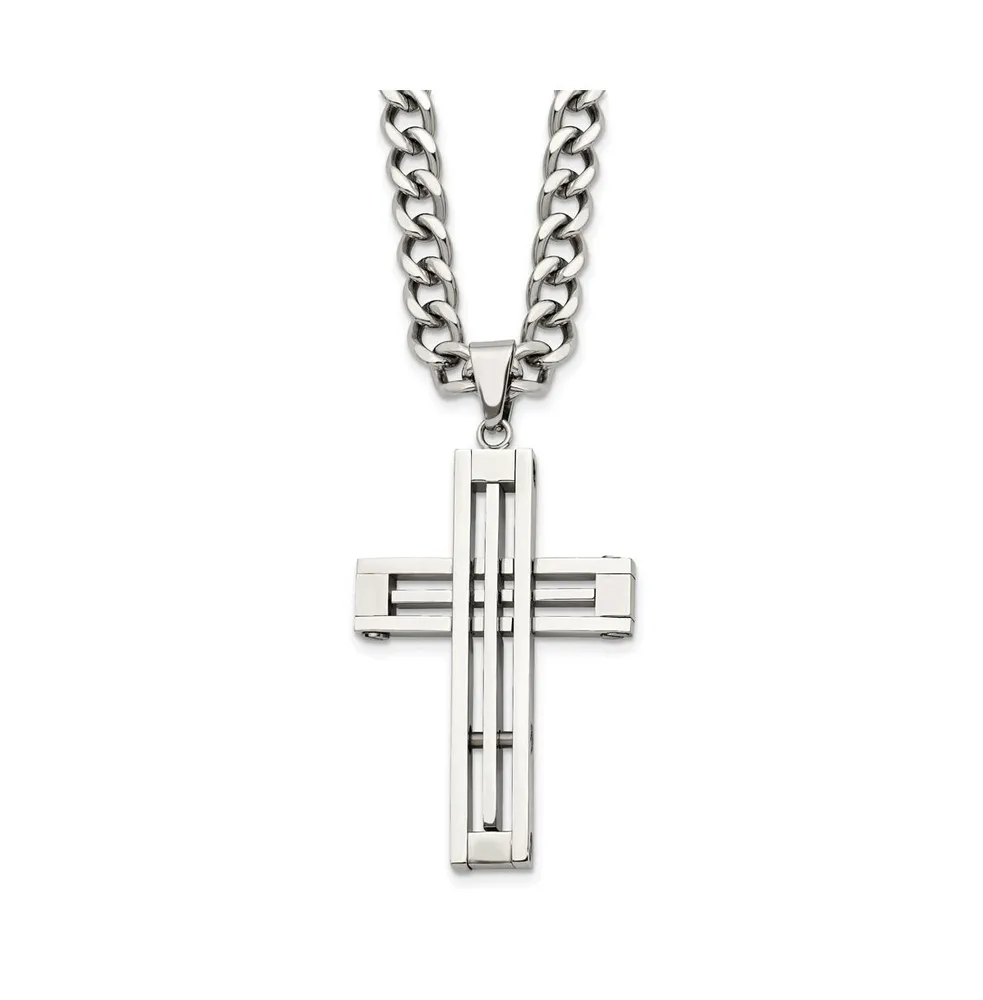 Chisel Stainless Steel Polished Cross Pendant on a Curb Chain Necklace