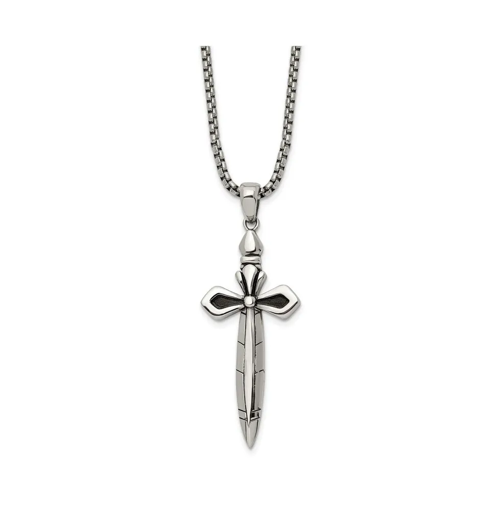 Chisel Antiqued Cross/Sword Pendant Box Chain Necklace