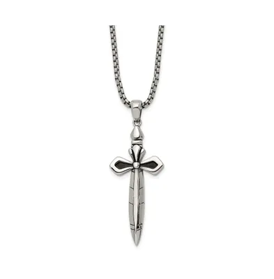 Chisel Antiqued Cross/Sword Pendant Box Chain Necklace