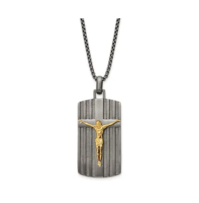 Chisel Brushed Yellow Ip-plated Crucifix Dog Tag Box Chain Necklace