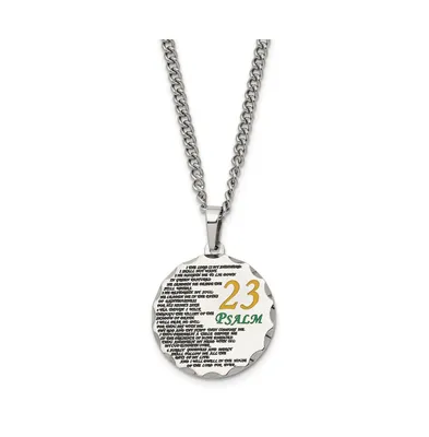 Chisel Polished Acid Etched Psalm 23 Pendant on a Curb Chain Necklace