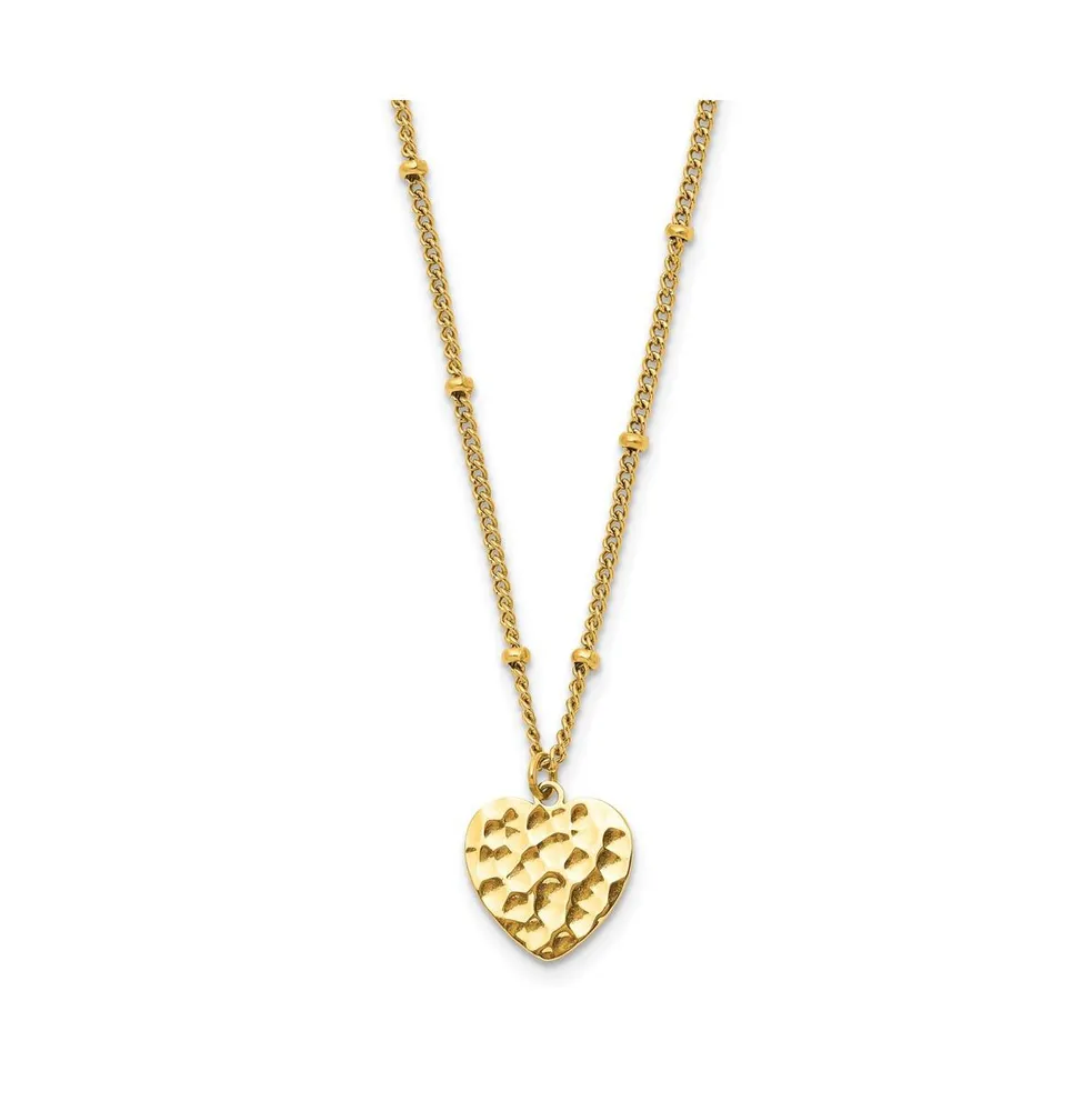 Chisel and Hammered Yellow Ip-plated Heart 15 inch Curb Chain Necklace