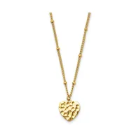 Chisel and Hammered Yellow Ip-plated Heart 15 inch Curb Chain Necklace