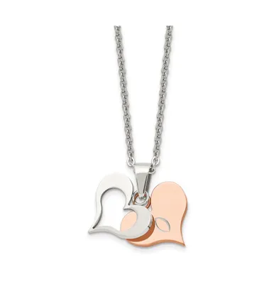 Chisel Rose Ip-plated 2 Piece Heart Pendant Cable Chain Necklace