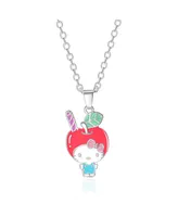 Hello Kitty Sanrio Enamel and Pink Cyrstal Cafe 3D Apple Head Pendant, 16+ 2'' Chain