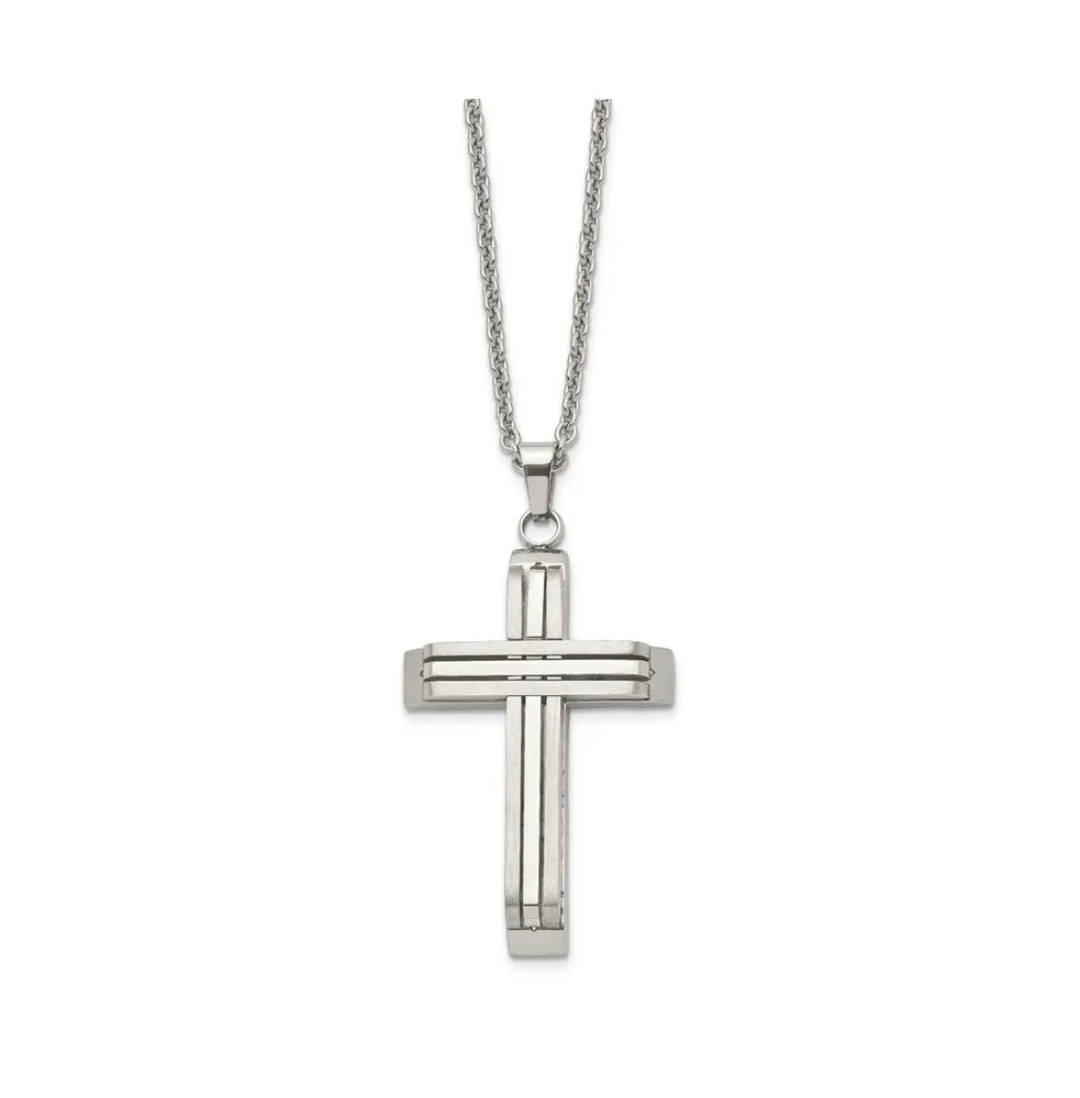 Chisel Brushed and Polished Cross on a Cable Chain Necklace