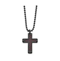 Chisel Carbon Fiber Inlay Cross Pendant Ball Chain Necklace