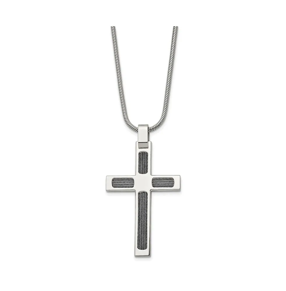 Chisel Brushed and Cable Cross Pendant Snake Chain Necklace
