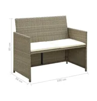 2 Seater Patio Sofa with Cushions Beige Poly Rattan